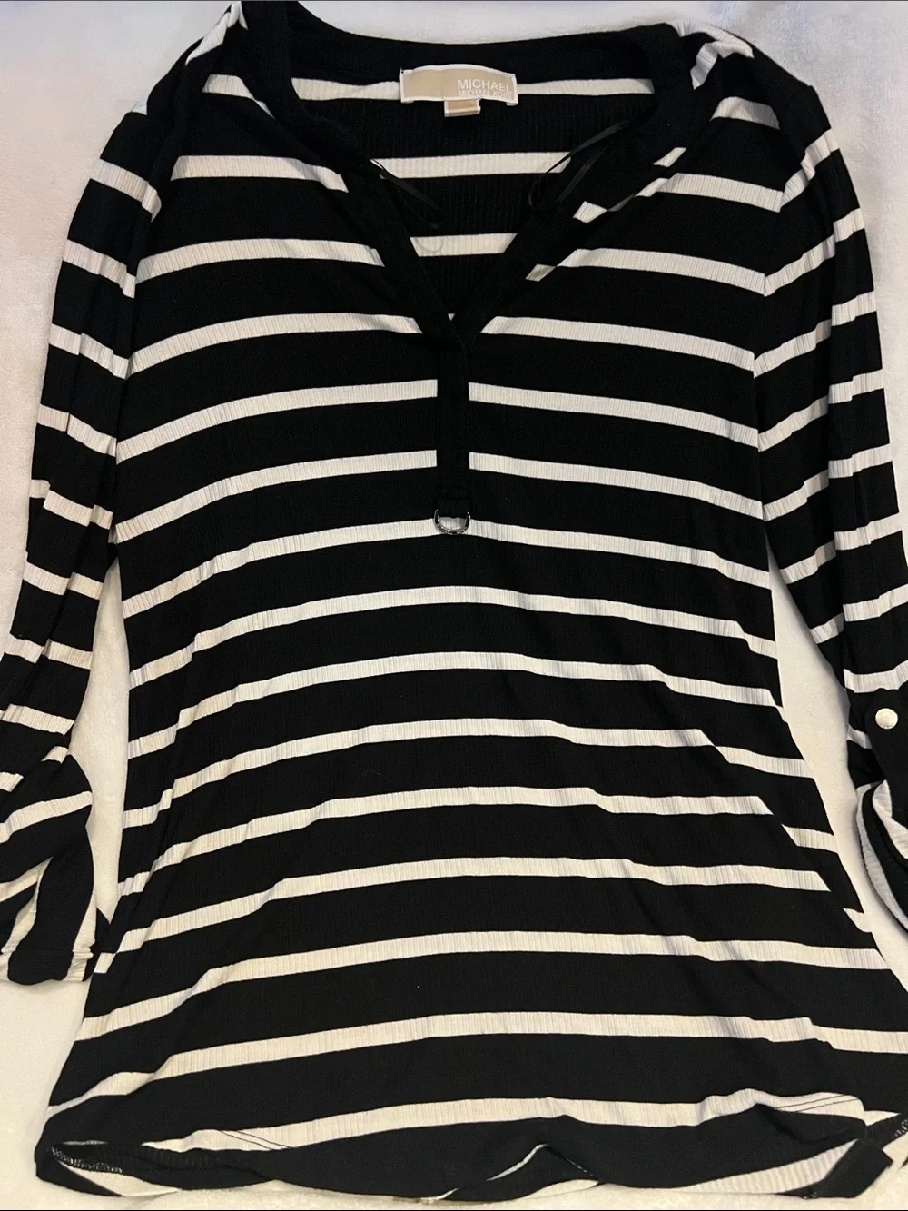 Michael Kors Black & White Striped V‑Neck Tunic